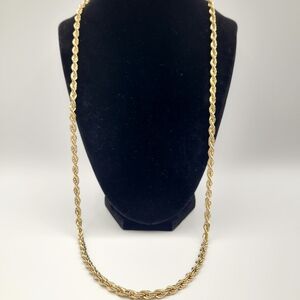 Gold Tone Rope Chain Necklace 30” | Long Twisted Chain | Vintage Style Layering